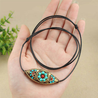 Buddha Gift Tibet Turquoise Bead Marquise Pattern Protection Strength Necklace Pendant