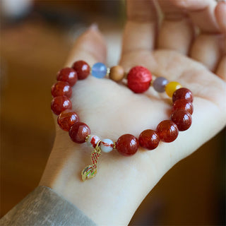 Buddha Gift Natural Red Agate Peace Talisman Fu Character Dragon Tail Confidence Charm Bracelet
