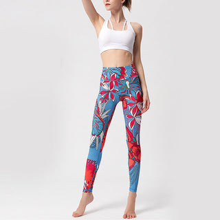 Buddha Gift Colorful Flower Petal Leaves Print Sports Exercise Fitness High Waist Leggings Women's Yoga Pants