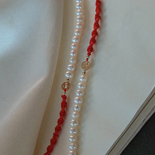 Buddha Gift 14K Gold Plated Pearl Bead Luck Protection Braid Red String Bracelet