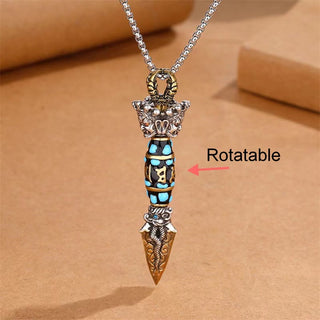 Buddha Gift Tibet Om Mani Padme Hum Dzi Bead Dorje Vajra Pattern Wealth Rotatable Necklace Pendant