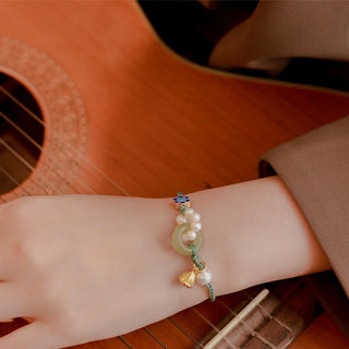 Buddha Gift Natural Hetian Jade Peace Buckle Pearl Luck Handcrafted Braided Bracelet