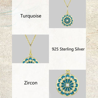 Buddha Gift 925 Sterling Silver Round Turquoise Zircon Protection Strength Necklace Pendant