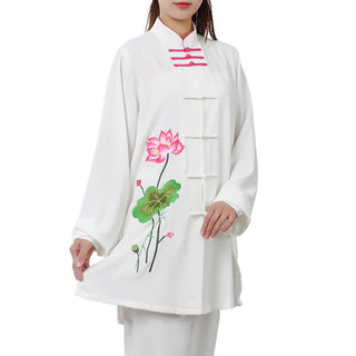 Buddha Gift Lotus Flower Leaf Pattern Tai Chi Meditation Prayer Spiritual Zen Practice Clothing Women's Set