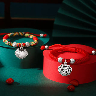 Buddha Gift 925 Sterling Silver Chinese Lock Charm Multicolored Red String Protection Handmade Braided Kids Bracelet