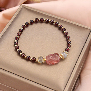 Buddha Gift Natural Tourmaline Garnet Strawberry Quartz PiXiu Moonstone Protection Bracelet