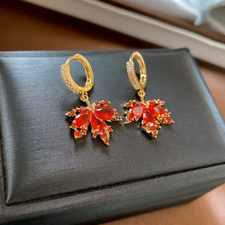 Buddha Gift Maple Leaf Zircon Luck Necklace Pendant Ring Earrings