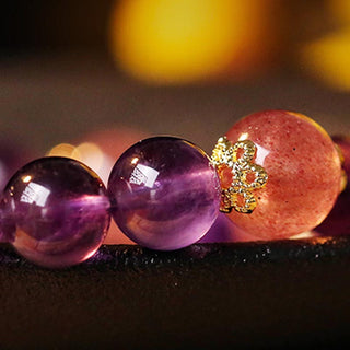 Buddha Gift Natural Citrine Amethyst Rutilated Quartz Prosperity Protection Bracelet
