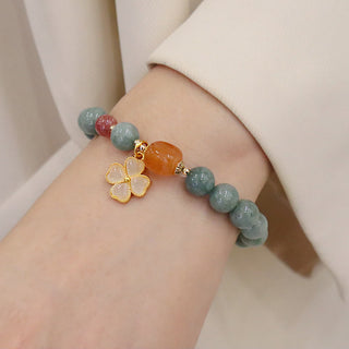 Buddha Gift Jade Four Leaf Clover Charm Prosperity Bracelet