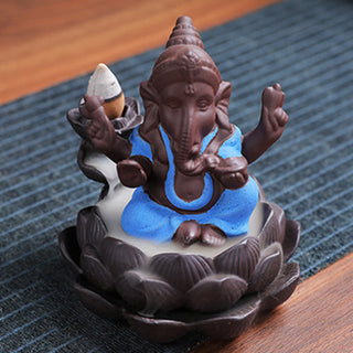 Buddha Gift Ganesh Elephant Purple Clay Backflow Smoke Fountain Protection Incense Burner