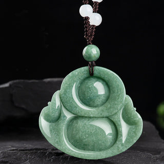 Buddha Gift Laughing Buddha Cyan Jade Harmony Necklace String Bead Pendant