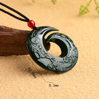 Buddha Gift One's Luck Improves Design Patern Natural Hetian Cyan Jade Success Necklace Pendant