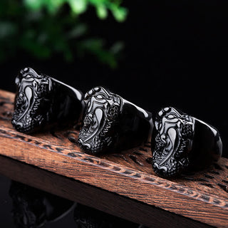 Buddha Gift FengShui PiXiu Black Obsidian Strength Ring