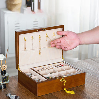 Buddha Gift Vintage Wooden Jewelry Box Two-Layer Solid Wood Jewelry Storage Box