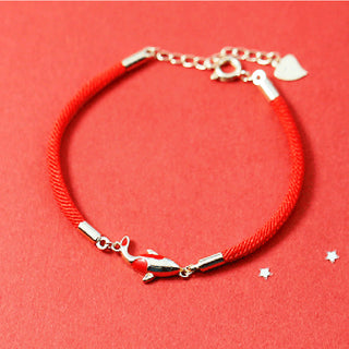 Buddha Gift Copper Koi Fish Wealth Necklace Pendant Red Rope Bracelet Earrings Set