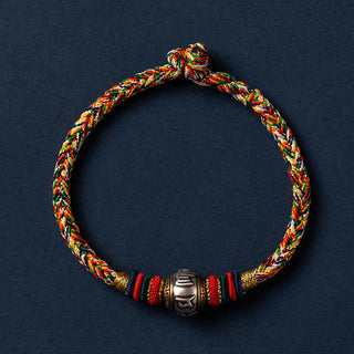 Buddha Gift 925 Sterling Silver Tibet Handmade Om Mani Padme Hum Luck Protection King Kong Knot Braided Bracelet