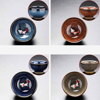 Buddha Gift Small Koi Fish Kiln Change Chinese Jianzhan Ceramic Teacup Kung Fu Tea Cup 60ml
