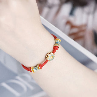 Buddha Gift Dunhuang 925 Sterling Silver Lotus Drum New Beginning Red Rope Bracelet