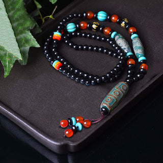 Buddha Gift Tibetan Nine-Eye Dzi Bead Dragon Pattern Om Mani Padme Hum Protection Necklace Pendant
