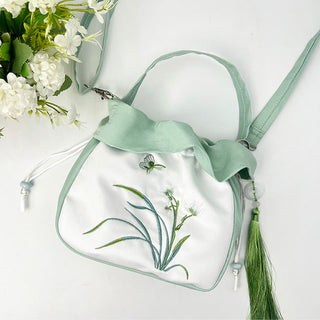 Buddha Gift Suzhou Embroidery Camellia Magnolia Peony Lotus Silk Tote Crossbody Bag Shoulder Bag Handbag