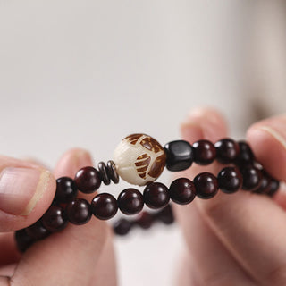 Buddha Gift Small Leaf Red Sandalwood Lotus Bodhi Seed Carved Protection Double Wrap Bracelet