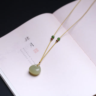 Buddha Gift Natural Hetian Jade Small Bag Pattern Prosperity String Necklace Pendant