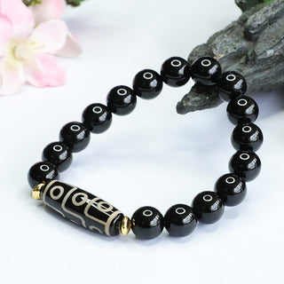 Buddha Gift Tibetan Nine-Eye Dzi Bead Black Onyx Power Bracelet