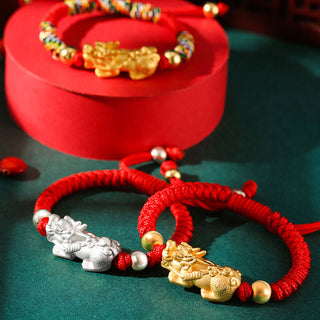 Buddha Gift 999 Sterling Silver PiXiu Wealth King Kong Knot String Braided Kids Child Bracelet