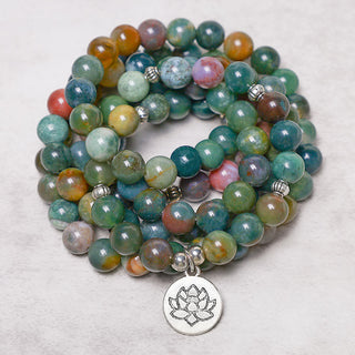 Buddha Gift 108 Mala Beads Indian Agate Lotus OM Buddha Tree of life Positive Calm Bracelet