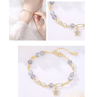 Buddha Gift 14K Gold Plated Natural Strawberry Quartz Moonstone Möbius Loop Eternal Love Star Positive Bracelet