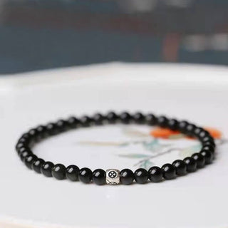 Buddha Gift Natural Black Obsidian Smoky Quartz Purification Strength Bracelet