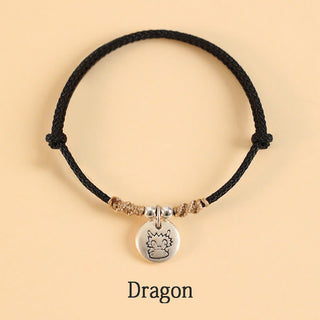 Buddha Gift Handmade 999 Sterling Silver Year of the Dragon Cute Chinese Zodiac Luck Braided Bracelet