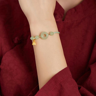 Buddha Gift Round Peace Buckle Jade Lotus Happiness Abundance Wealth String Bracelet