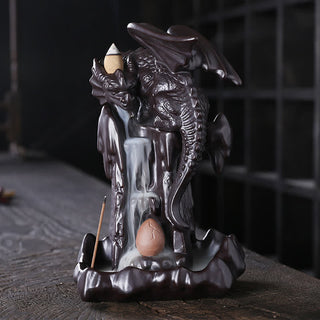 Buddha Gift Nordic Dragon Ceramic Backflow Smoke Fountain Meditation Healing Incense Burner Led Ball Decoration