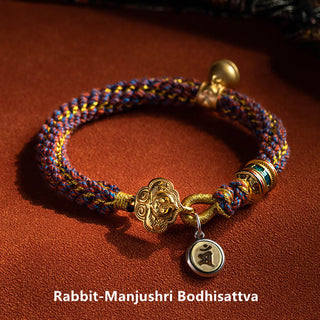 Buddha Gift 925 Sterling Silver Chinese Zodiac Natal Buddha Om Mani Padme Hum Luck Bell Braided String Bracelet