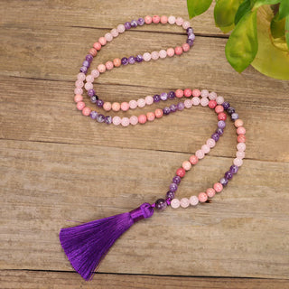 Buddha Gift 108 Mala Beads Amethyst Rose Quartz Spiritual Healing Tassel Bracelet