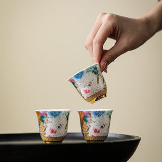 Buddha Gift Dragon Phoenix Flowers Ceramic Teacup Kung Fu Tea Cup 50ml