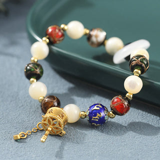 Buddha Gift Tibetan Incense Ash Liuli Glass Tridacna Stone Sun Stone Om Mani Padme Hum Prayer Wheel Charm Bracelet