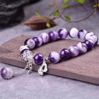 Buddha Gift 925 Sterling Silver Natural Amethyst Healing Feet Love Heart Charm Bracelet