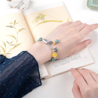 Buddha Gift 925 Sterling Silver Cyan Jade Amber Success Bracelet