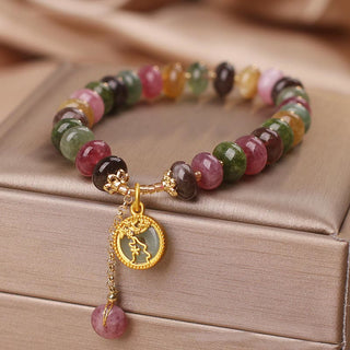 Buddha Gift Colorful Tourmaline Cute Flower Rabbit Charm Love Bracelet