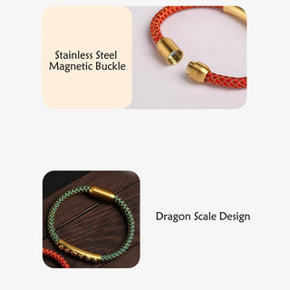 Buddha Gift Handmade 999 Sterling Silver Om Mani Padme Hum Protection Dragon Scale Braided Magnetic Buckle Bracelet