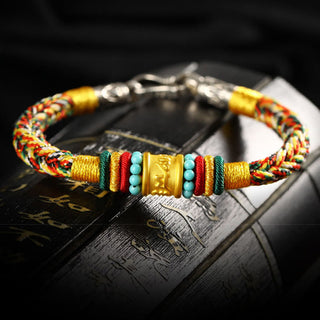 Buddha Gift Tibet 999 Gold Om Mani Padme Hum Handmade Eight Thread Peace Knot Luck Bracelet