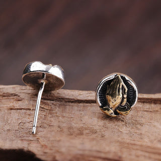 Buddha Gift 925 Sterling Silver Namaste Equality Stud Earrings