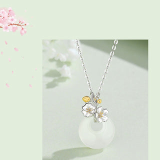 Buddha Gift 925 Sterling Silver Round Chalcedony Twelve Months Flower Harmony Necklace Pendant