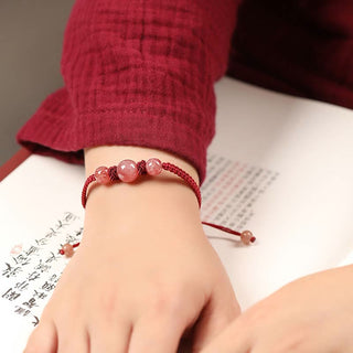 Buddha Gift Natural Strawberry Quartz Crystal Love Red String Weave Bracelet Anklet