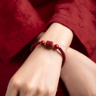 Buddha Gift Tibet Cinnabar Om Mani Padme Hum Engraved Blessing Braided Bracelet