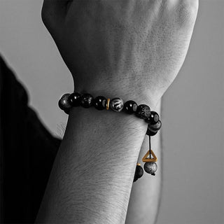 Buddha Gift Black Obsidian Lava Rock Stone Yin Yang Strength Bracelet