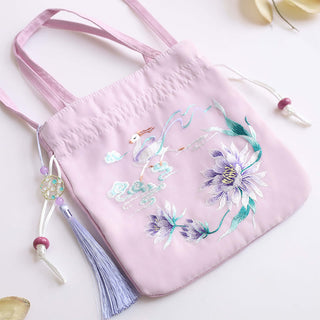 Buddha Gift Suzhou Embroidery Lotus Deer Epiphyllum Peony Rabbit Cotton Linen Tote Crossbody Bag Shoulder Bag Handbag