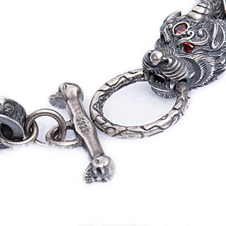 Buddha Gift 925 Sterling Silver Dragon Kirin Om Mani Padme Hum Success Strength Bracelet Bangle